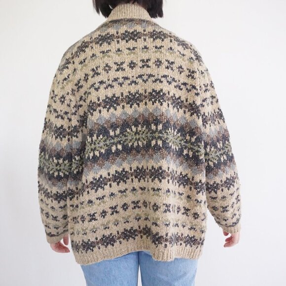 Vintage Craft & Barrel Taupe Knit w Navy Grandmac11% Wool Cardigan Sweater 1X - Picture 3 of 10